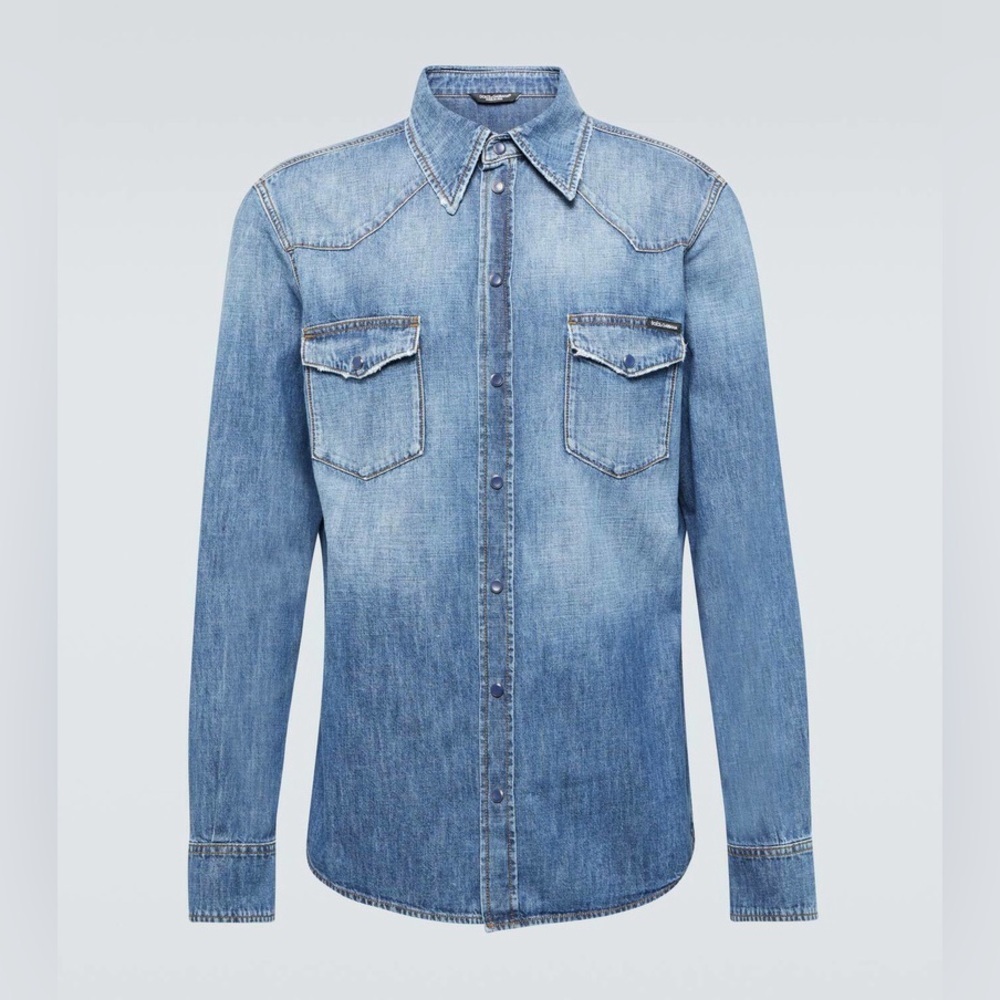 New! Dolce & Gabanna Men’s Blue Denim Western Button Down 🤠 16/41 - Picture 7 of 15